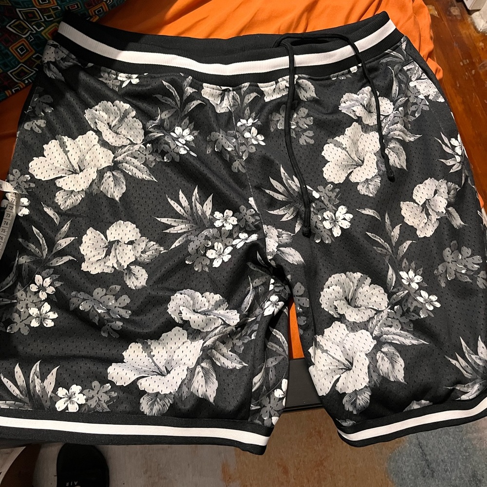 Black & White Floral Basketball Shorts